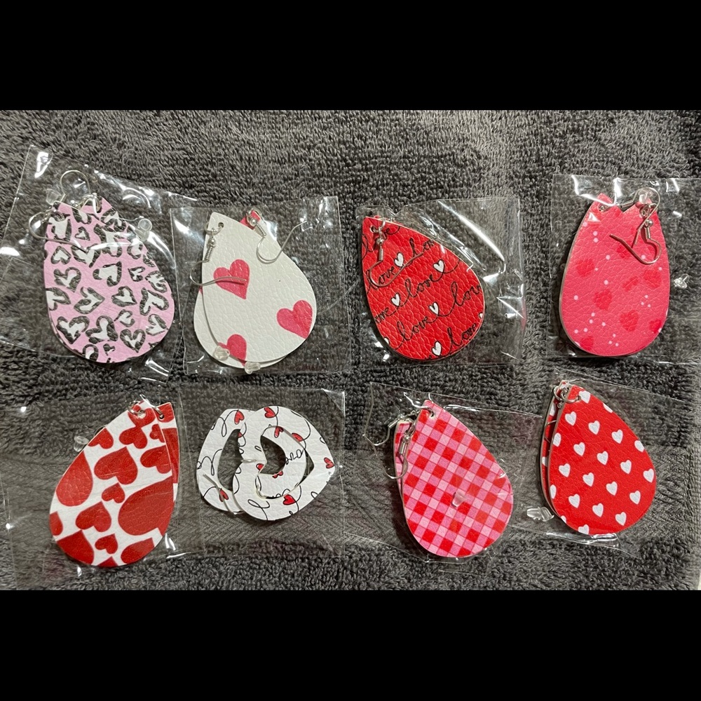 Pack of 12-pairs of faux leather earrings, pendants for Valentine's